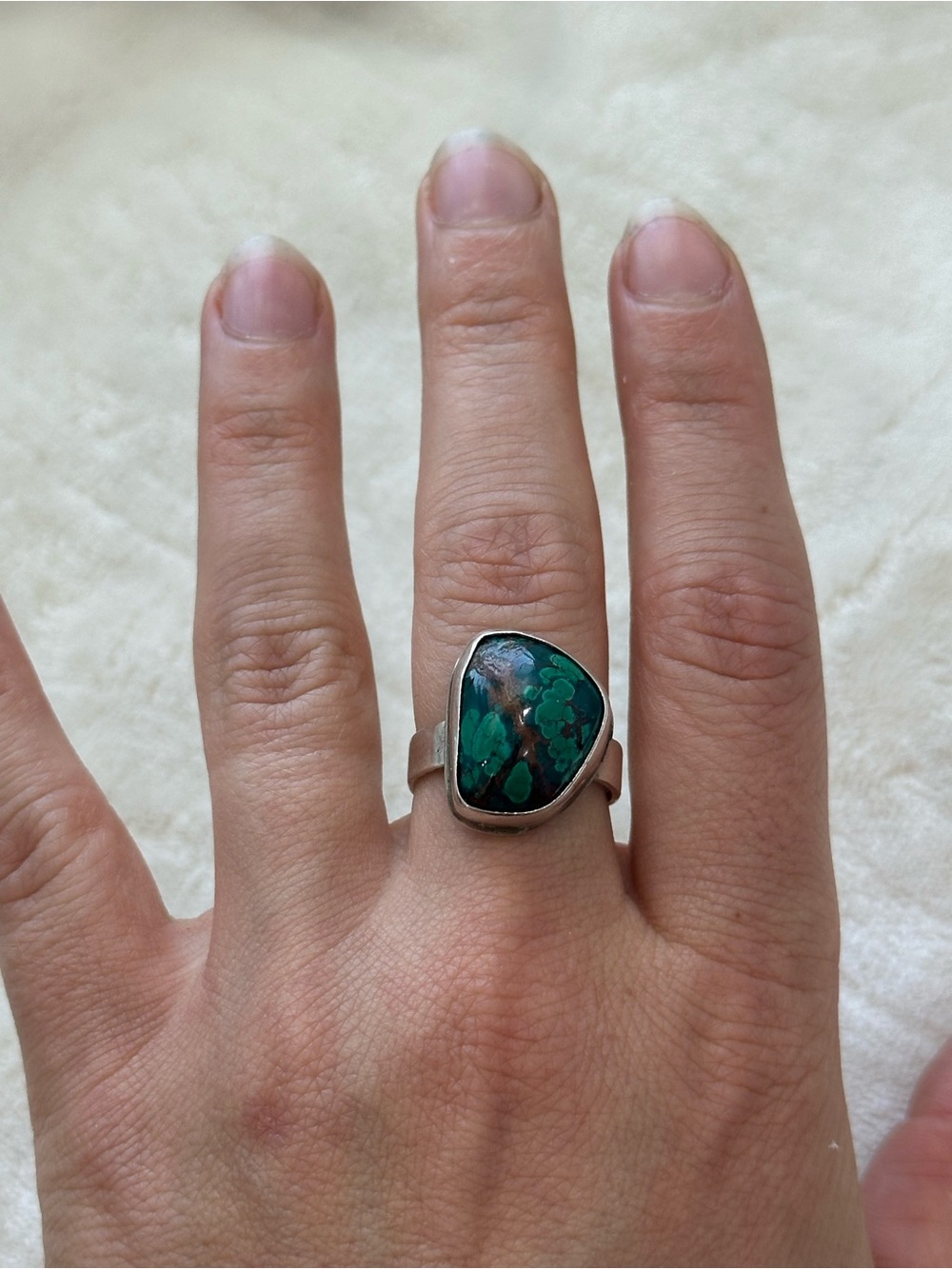 Sterling Silver Turquoise Solitaire Ring - Teal Green - Picture 5 of 6